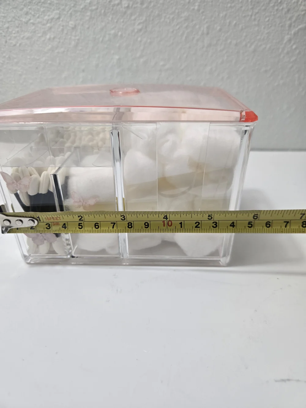 Clear Acrylic Cosmetic Organizer with Pink Lid  Multi-Compartment Storage Plasti